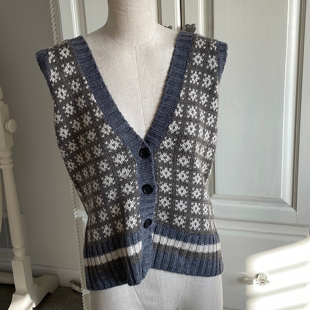 Banana Republic Navy and Cream Patterned Vest